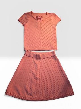 Parker Coral Pink Knit Two-Piece Top and Skirt Set
